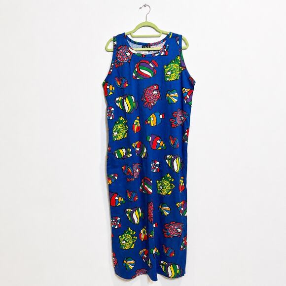 Jim Bay Originals Dresses & Skirts - Jim Bay Original Blue Fish Print Sleeveless Maxi Dress Made in USA Sz OS